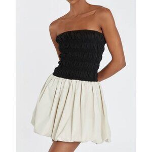 DISSH Black and Cream Strapless Mini Dress